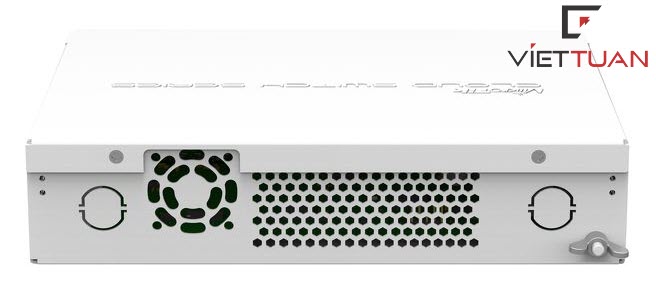 Switch Mikrotik CRS112-8G-4S-IN, mặt sau của thiết bị với quạt nguồn, tản nhiệt